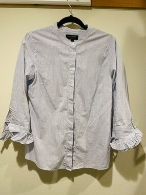 Banana Republic Tailored Fit Striped Ruffle Sleeve Blouse – Button Front Work